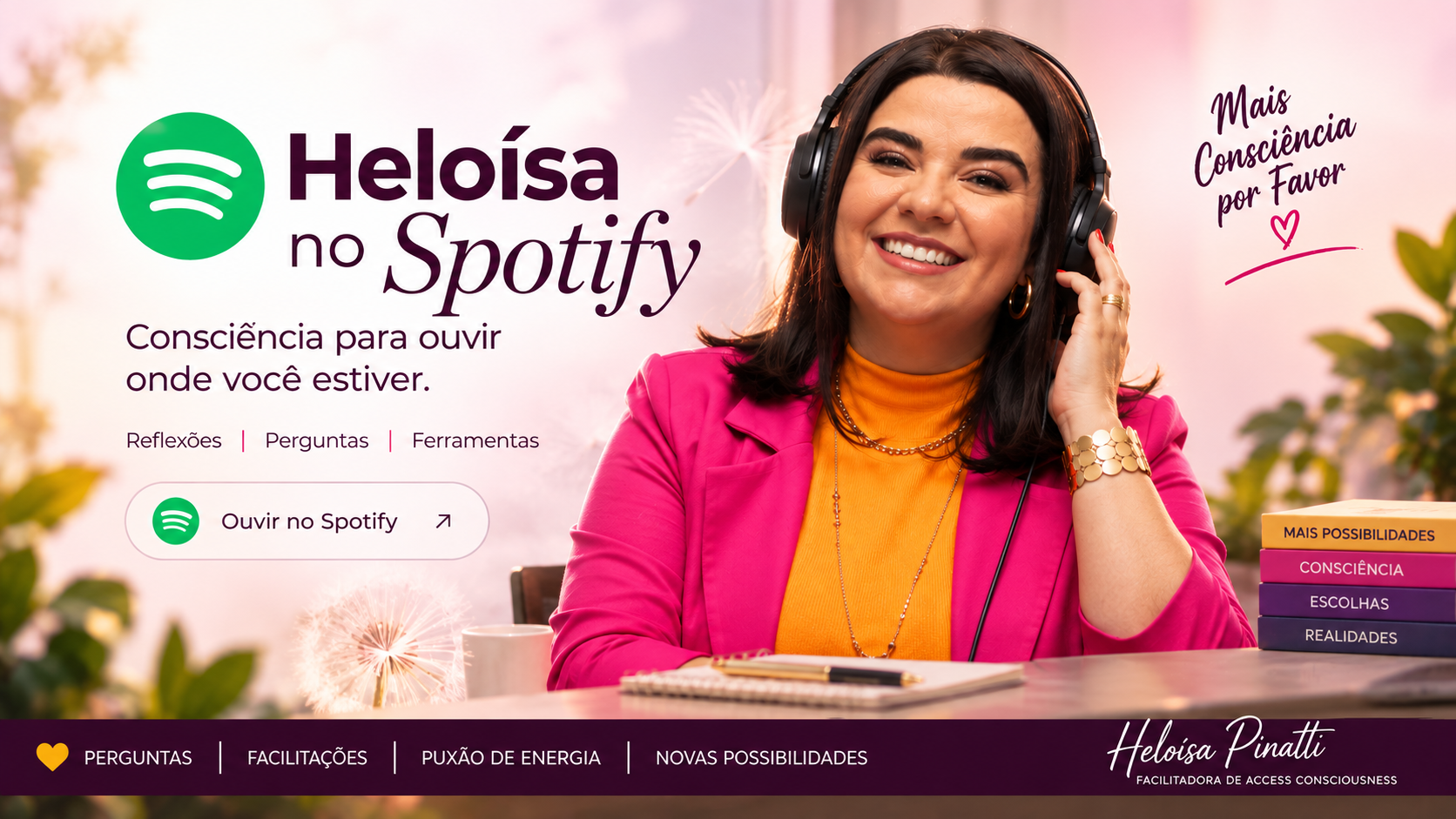 Arte Heloísa no Spotify, com Heloísa ouvindo com fones de ouvido